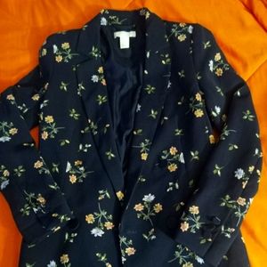 Navy blue blazer with flower prints